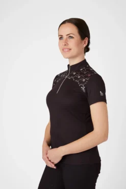 Horze Kaitlin Women's Training/Show Shirt With Short Sleeves And Flower Detail -Equestrian Supplies 33585 AFBR 2