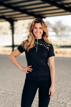 Horze Kaitlin Women's Training/Show Shirt With Short Sleeves And Flower Detail -Equestrian Supplies 33585 AFBR 7