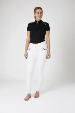 Horze Della High Waist Silicone Knee Patch Breeches With Piping For Woman -Equestrian Supplies 36691 WH 3