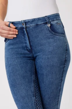 Horze Delia Women's Denim Silicone Full Seat Breeches -Equestrian Supplies 36697 LDB 5